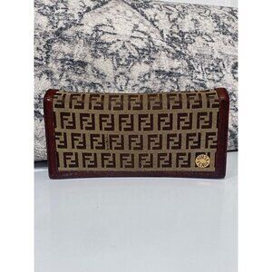 Fendi Zucca Monogram Canvas Leather Continental Wallet in Brown Tan